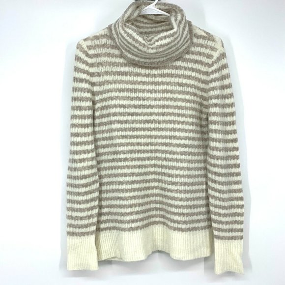 Striped Cream and White Turtleneck Sweater - Picture 2 of 11